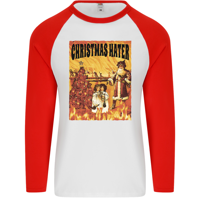 Christmas Hater Bah Humbug Mens L/S Baseball T-Shirt White/Red