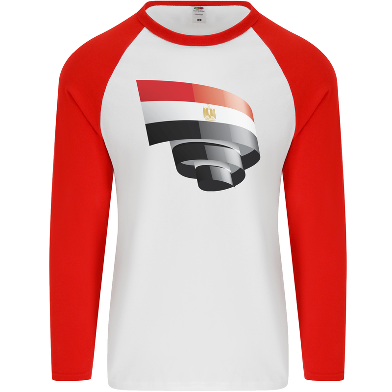 Curled Egypt Flag Egyptian Day Football Mens L/S Baseball T-Shirt White/Red