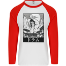 Sumo Wrestler Drummer Drumming Drum Mens L/S Baseball T-Shirt White/Red