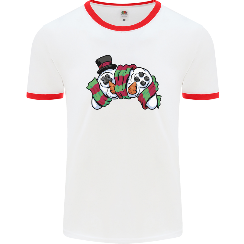 Christmas Snow Video Game Controller Joypad Xmas Mens Ringer T-Shirt White/Red