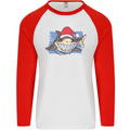 A Christmas Shark Wearing an Xmas Hat Mens L/S Baseball T-Shirt White/Red