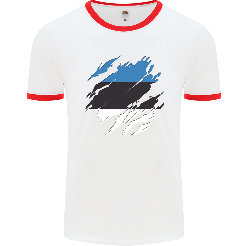 Torn Estonia Flag Estonian Day Football Mens Ringer T-Shirt White/Red