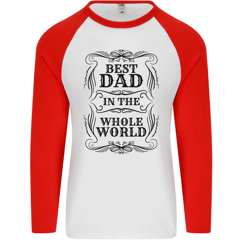 Fathers Day Best Dad in the Word Mens L/S Baseball T-Shirt White/Red