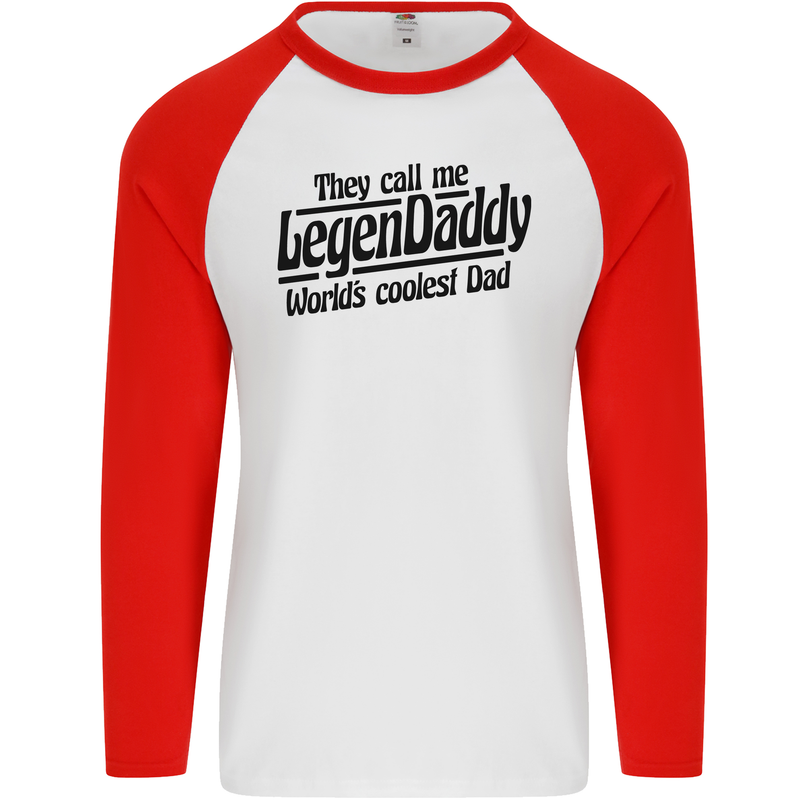 Legendaddy Funny Father's Day Daddy Mens L/S Baseball T-Shirt White/Red