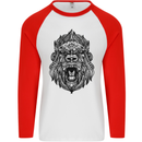 Mandala Art Ape Mens L/S Baseball T-Shirt White/Red