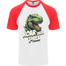 Roar Like a T-Rex Dinosaur Mens S/S Baseball T-Shirt White/Red