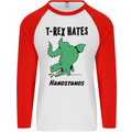 T-Rex Hates Handstands Funny Dinosaurs Mens L/S Baseball T-Shirt White/Red