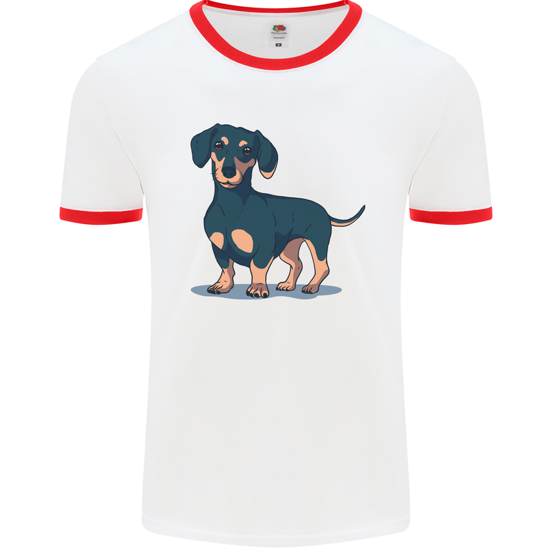 Dachshund Dog Mens Ringer T-Shirt White/Red