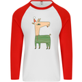 A Christmas Llama Wearing an Xmas Hat Mens L/S Baseball T-Shirt White/Red