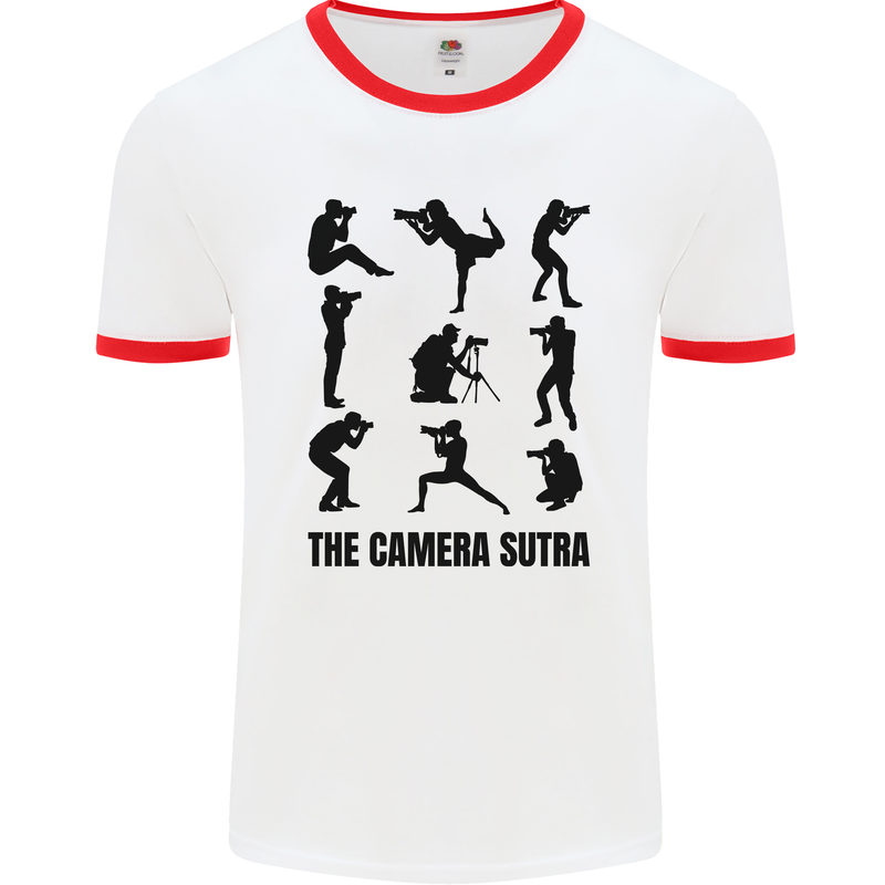 Camera Sutra Funny Photographer Photography Mens Ringer T-Shirt White/Red