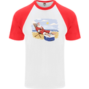 Santa at the Beach Christmas Summer Xmas Holiday Mens S/S Baseball T-Shirt White/Red
