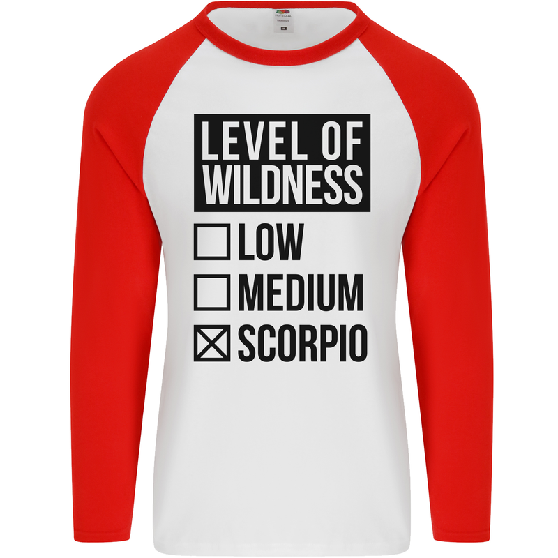 Levels of Wildness Scorpio Mens L/S Baseball T-Shirt White/Red