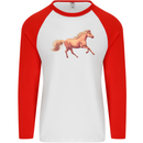 A Galloping Horse Equestrian Mens L/S Baseball T-Shirt White/Red