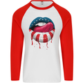 Sexy USA Flag Lips America July 4th Mens L/S Baseball T-Shirt White/Red