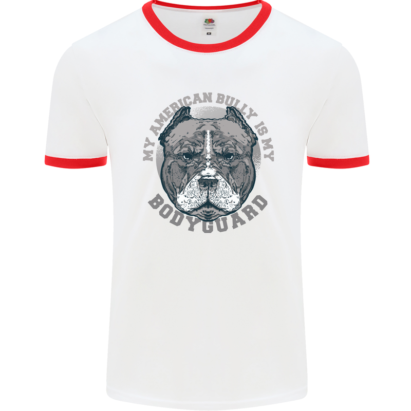 My American Bully is My Bodyguard Dog Mens Ringer T-Shirt White/Red