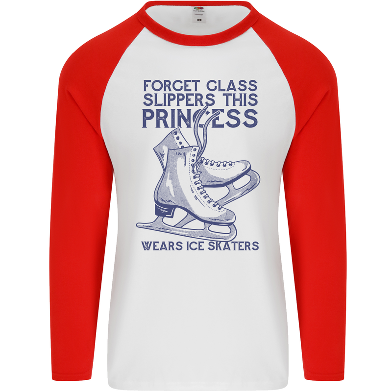 This Princess Wears Ice Skates Skater Mens L/S Baseball T-Shirt White/Red