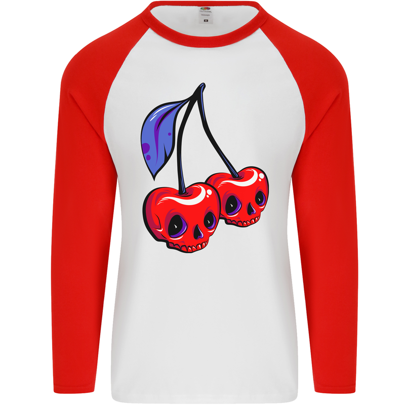 Cherry Skulls Mens L/S Baseball T-Shirt White/Red