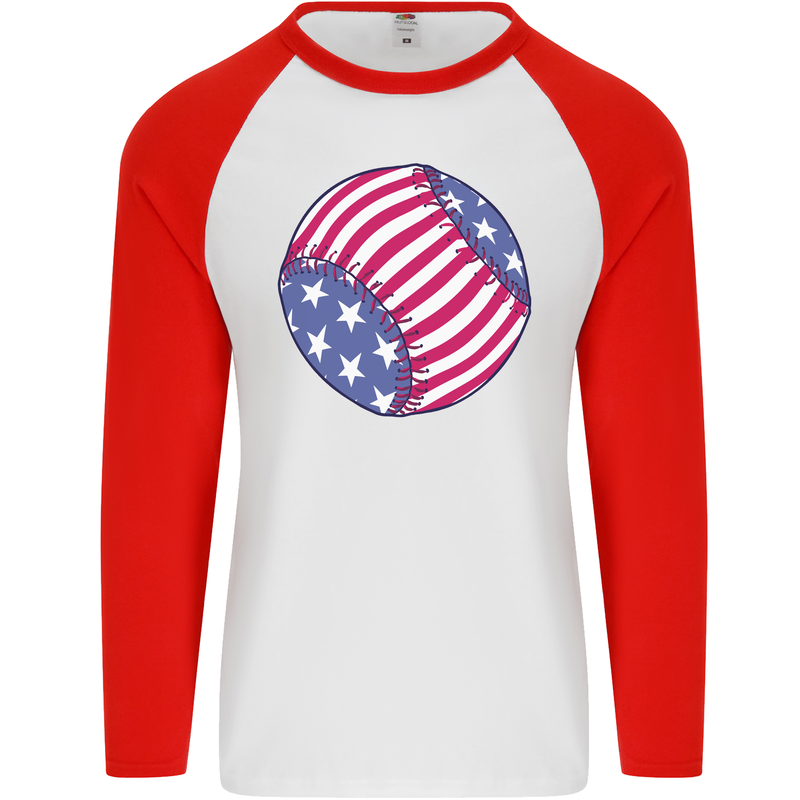 Baseball USA Stars and Stripes American Flag Mens L/S Baseball T-Shirt White/Red