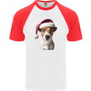 Christmas Jack Russell Dog Wearing an Xmas Hat Mens S/S Baseball T-Shirt White/Red