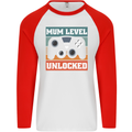 Mum Level Unlocked New Mommy Baby Born Mens L/S Baseball T-Shirt White/Red