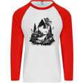 Abstract Outdoors Camping Bushcraft Hiking Trekking Mens L/S Baseball T-Shirt White/Red