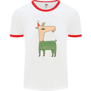 A Christmas Llama Wearing an Xmas Hat Mens Ringer T-Shirt White/Red