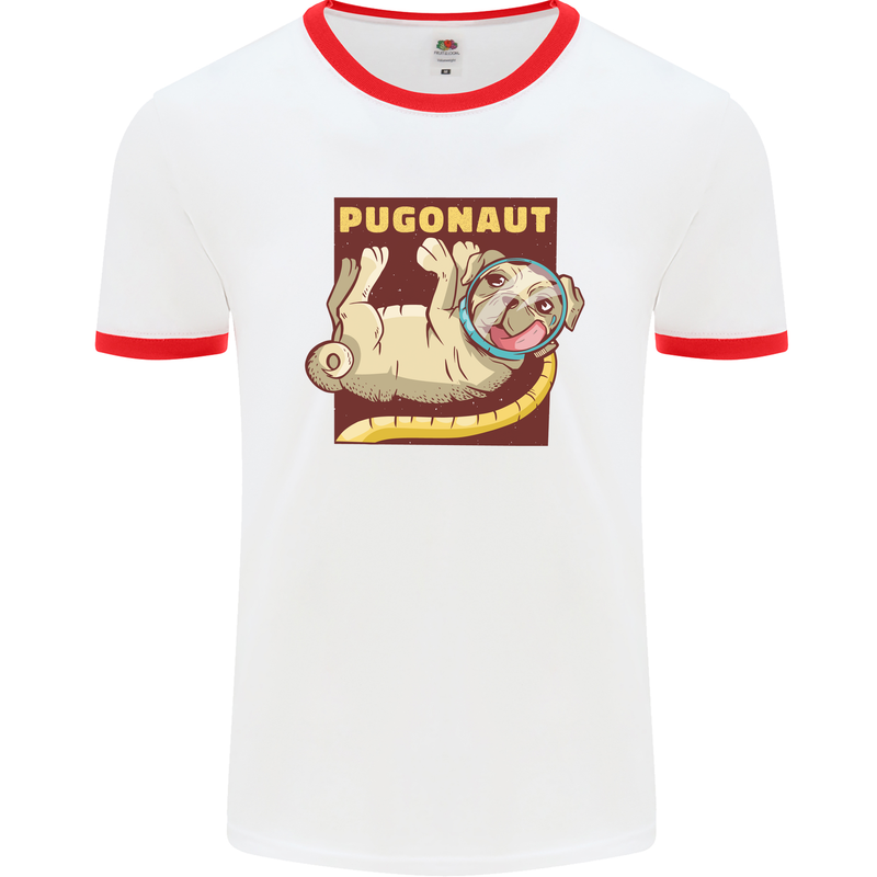 Pugonaut Funny Astronaut Pug Dog Space Mens Ringer T-Shirt White/Red