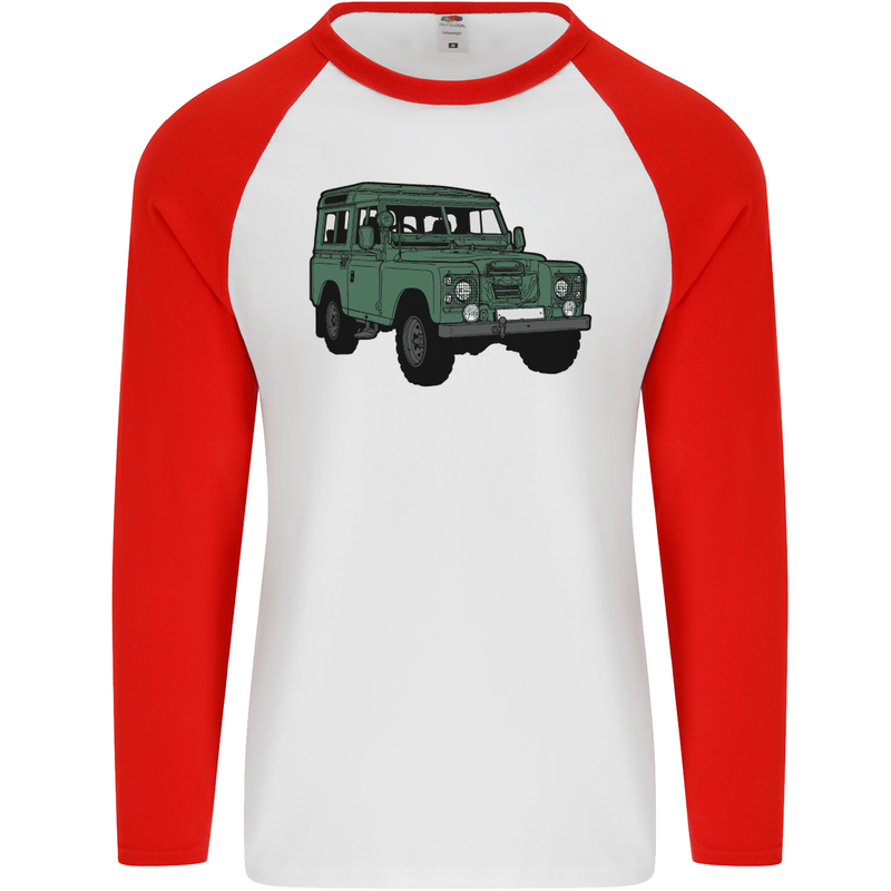 4X4 Off Road Roading 4 Wheel Drive Mens L/S Baseball T-Shirt White/Red