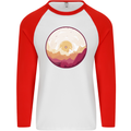 Vinyl Landscape Record Mountains DJ Decks Mens L/S Baseball T-Shirt White/Red