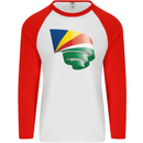 Curled Seychelles Flag Seychellois Day Football Mens L/S Baseball T-Shirt White/Red