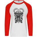 Savage Two Punk Skulls Biker Motorbike Mens L/S Baseball T-Shirt White/Red