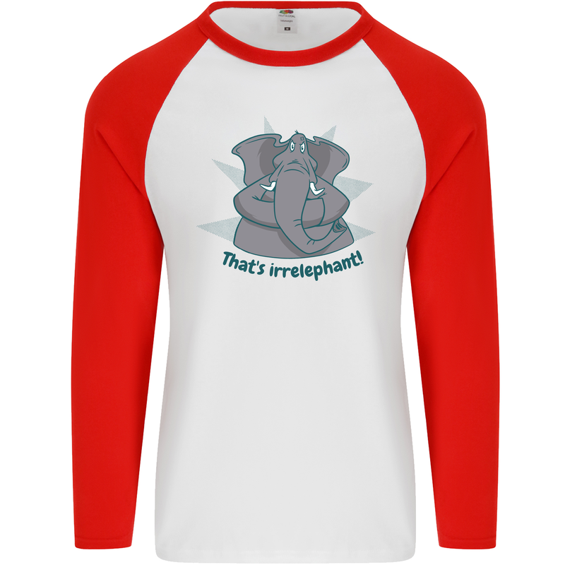 Irrelephant Funny Elephant Mens L/S Baseball T-Shirt White/Red