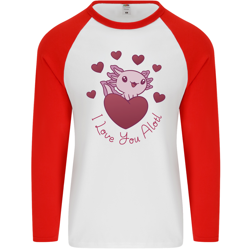 I Love You Alotl Valentines Day Axoloti Mens L/S Baseball T-Shirt White/Red