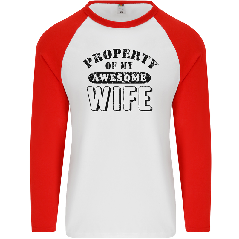 Property of My Awesome Wife Valentine's Day Mens L/S Baseball T-Shirt White/Red