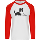 A Border Collie Dog Lying Down Mens L/S Baseball T-Shirt White/Red