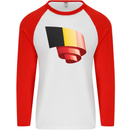 Curled Belgium Flag Belgian Day Football Mens L/S Baseball T-Shirt White/Red