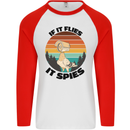 Conspiracy Theory If Flies it Spies Birds Funny Mens L/S Baseball T-Shirt White/Red