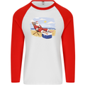 Santa at the Beach Christmas Summer Xmas Holiday Mens L/S Baseball T-Shirt White/Red