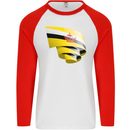 Curled Brunei Flag Bruneian Day Football Mens L/S Baseball T-Shirt White/Red