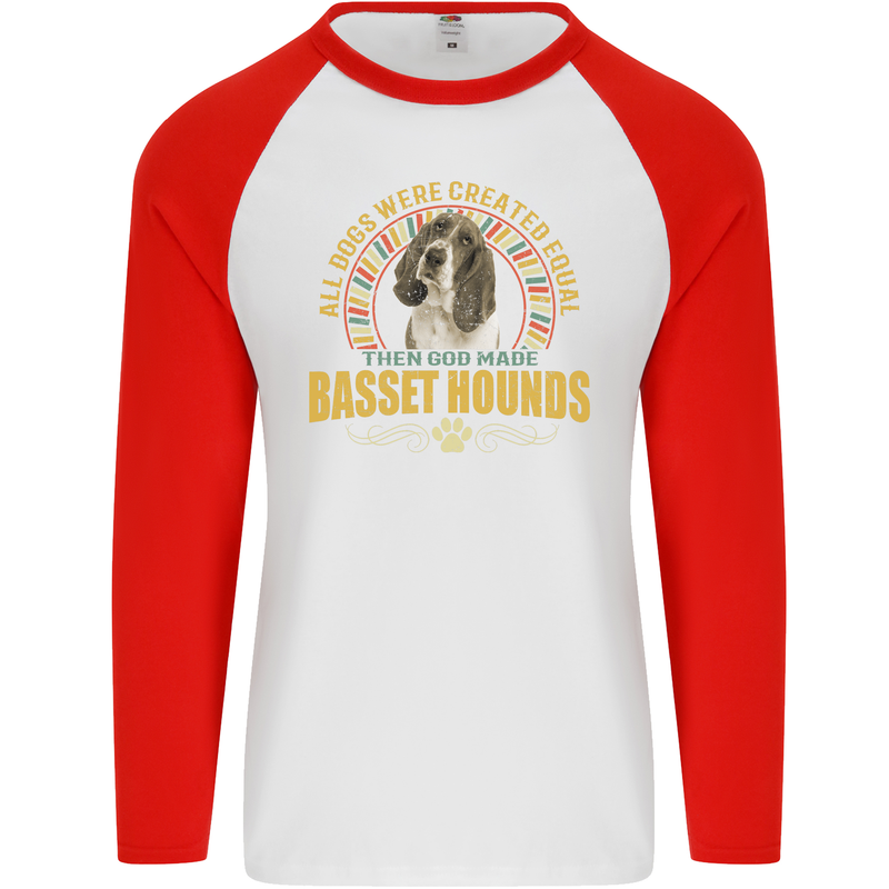 A Basset Hound Dog Mens L/S Baseball T-Shirt White/Red