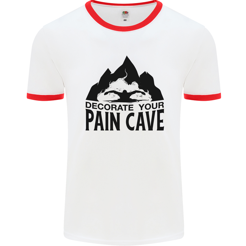 Swimming Pain Cave Swimmer Swim Mens Ringer T-Shirt White/Red