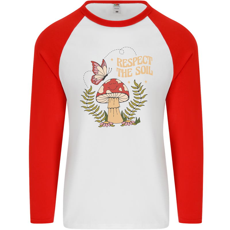 Respect the Soil Frog Climate Change Hippy Mens L/S Baseball T-Shirt White/Red