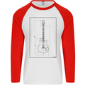 Guitar Blueprint Guitarist Electric Mens L/S Baseball T-Shirt White/Red