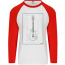 Guitar Blueprint Guitarist Electric Mens L/S Baseball T-Shirt White/Red