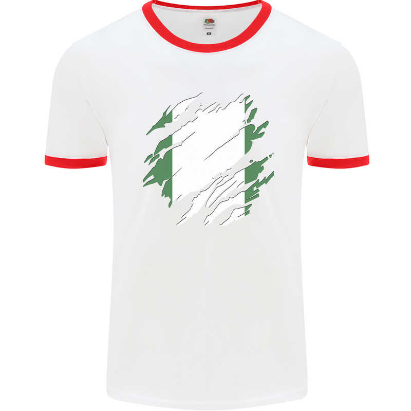 Torn Nigeria Flag Nigerian Day Football Mens Ringer T-Shirt White/Red