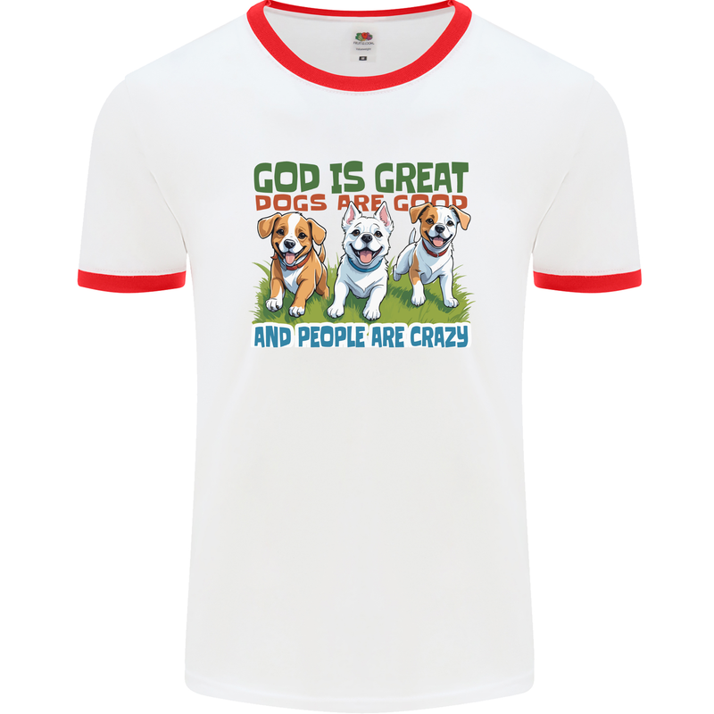 Dogs God is Great Christian Christianity Jesus Mens Ringer T-Shirt White/Red