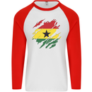 Torn Ghana Flag Ghanaian Day Football Mens L/S Baseball T-Shirt White/Red