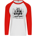 I Fix Stuff Funny Handyman Tradesman DIY Mens L/S Baseball T-Shirt White/Red