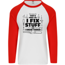 I Fix Stuff Funny Handyman Tradesman DIY Mens L/S Baseball T-Shirt White/Red