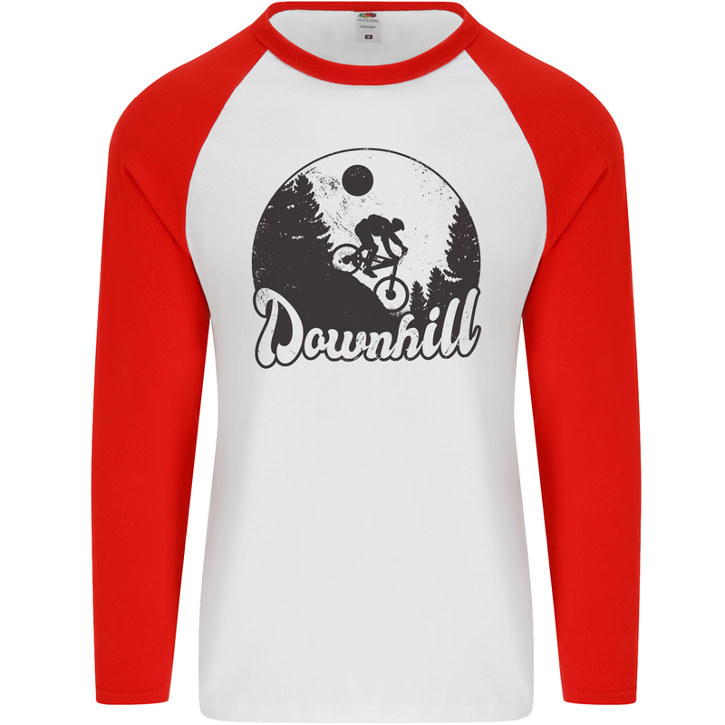 Downhill Mountain Biking Cycling MTB Bike Mens L/S Baseball T-Shirt White/Red